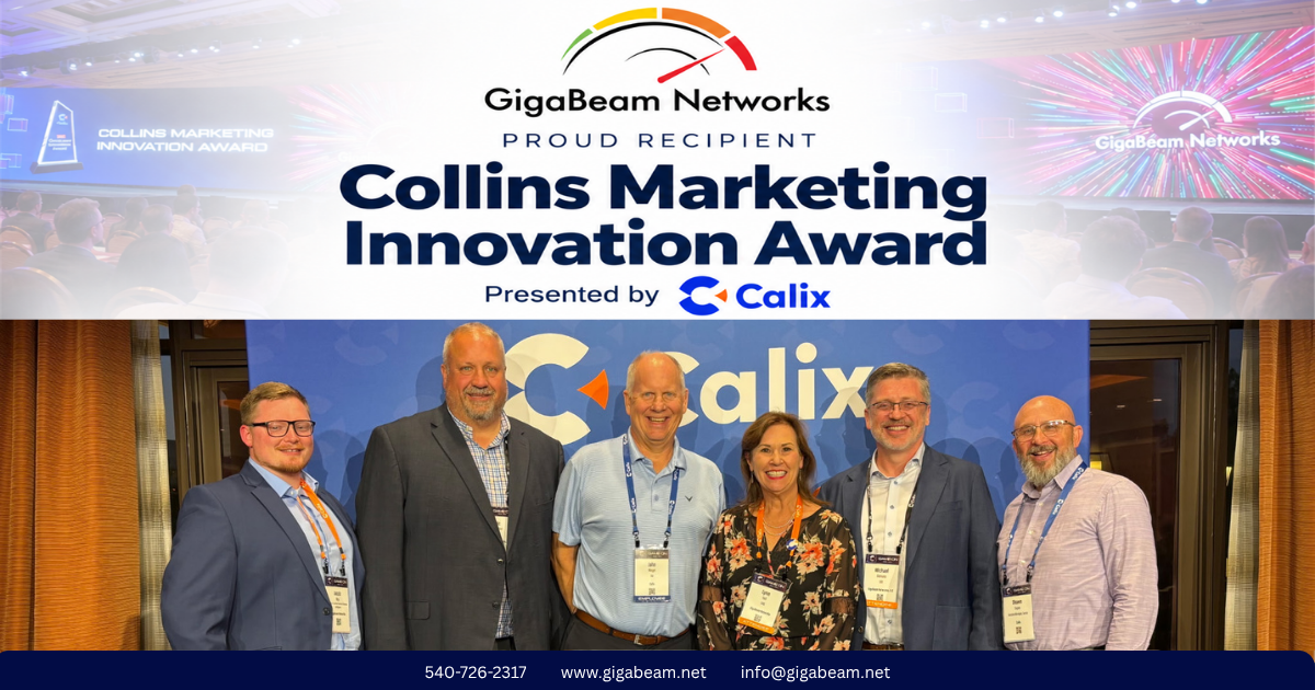 GigaBeam Networks team receiving the Collins Marketing Innovation Award presented by Calix.